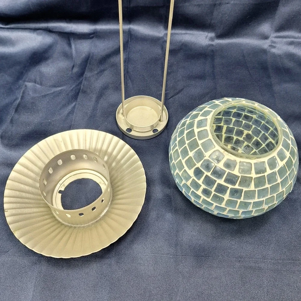 Starbucks Blue Mosaic Glass Lantern Tealight Hang Candle Holder Boho Rare Retire